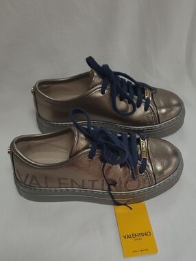 Valentino Metallic Bronze Sneakers with Navy Laces